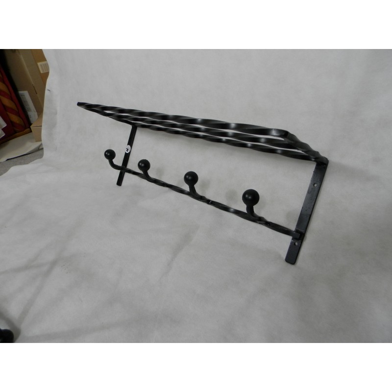 Coat rack with storage shelf above wrought iron